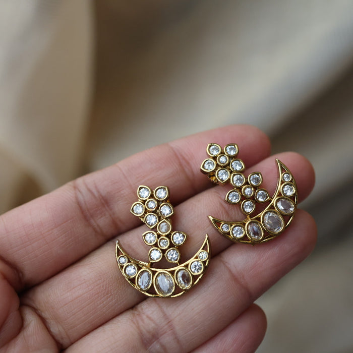Antique gold simple white stone short necklace and earrings TT02433