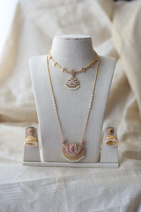 Heritage gold plated padakam long and short necklace set HPS1098