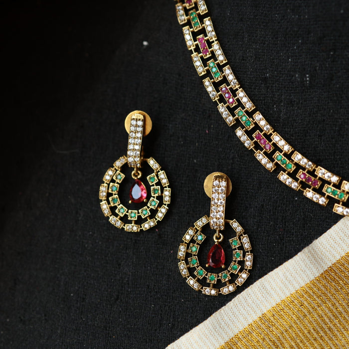 Victorian ruby green choker stone necklace with earrings V1305
