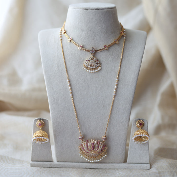 Heritage gold plated padakam long and short necklace set HPS1098