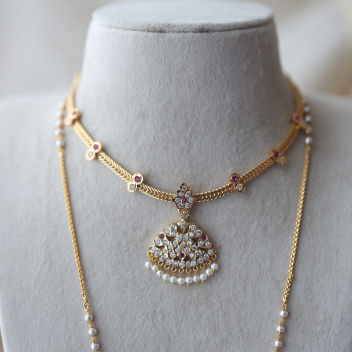 Heritage gold plated padakam long and short necklace set HPS1098