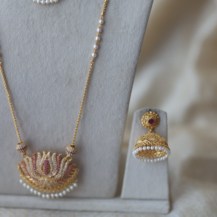 Heritage gold plated padakam long and short necklace set HPS1098