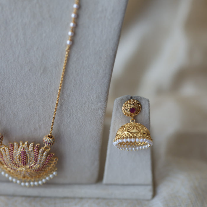 Heritage gold plated padakam long and short necklace set HPS1098
