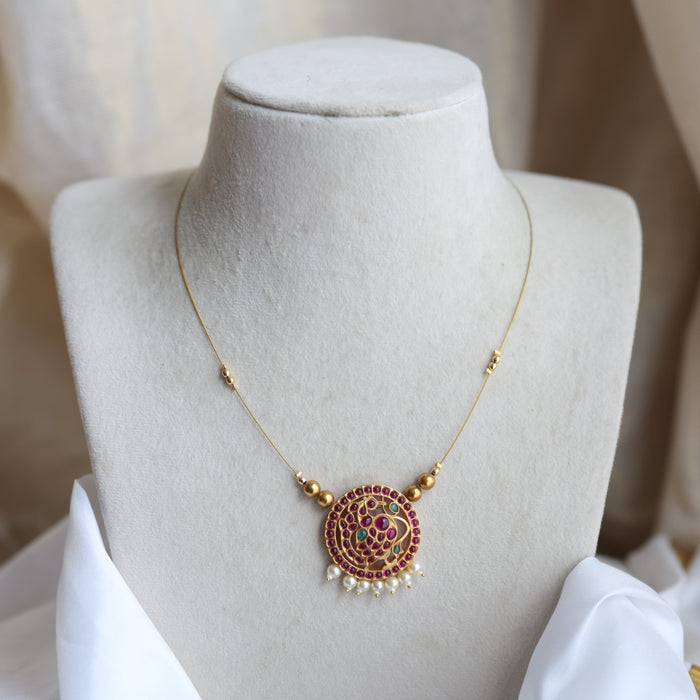 Antique ruby stone invisible short necklace IN322