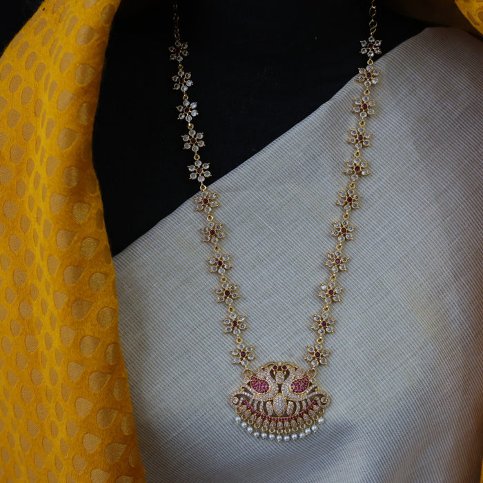 Heritage ruby white stone gold plated long necklace HL901