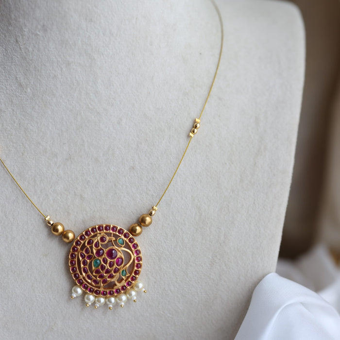 Antique ruby stone invisible short necklace IN322