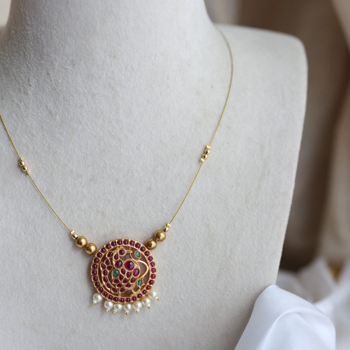 Antique ruby stone invisible short necklace IN322