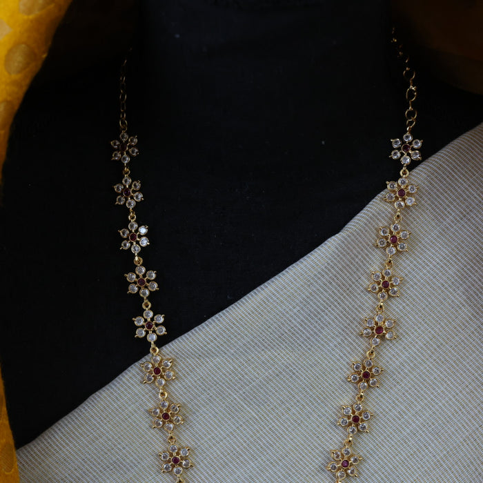 Heritage ruby white stone gold plated long necklace HL901