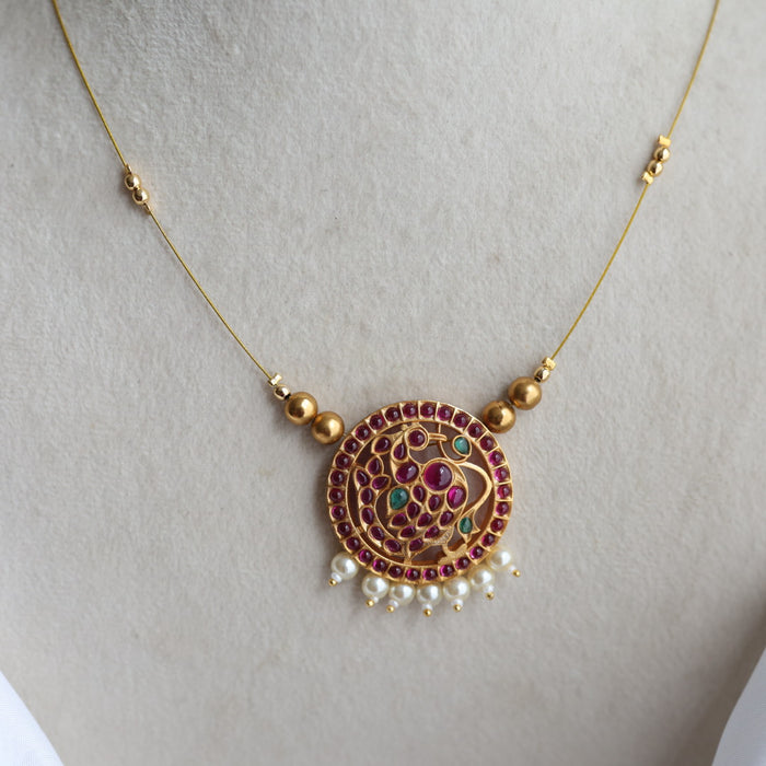 Antique ruby stone invisible short necklace IN322