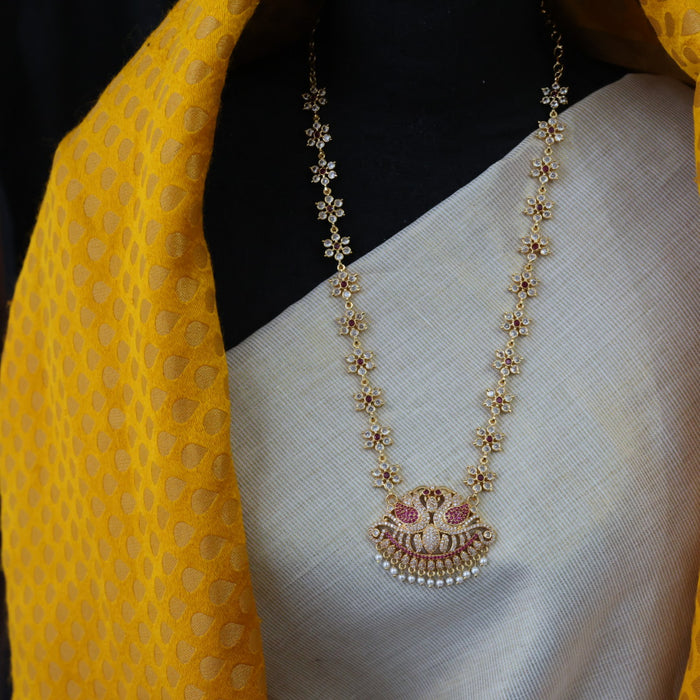 Heritage ruby white stone gold plated long necklace HL901