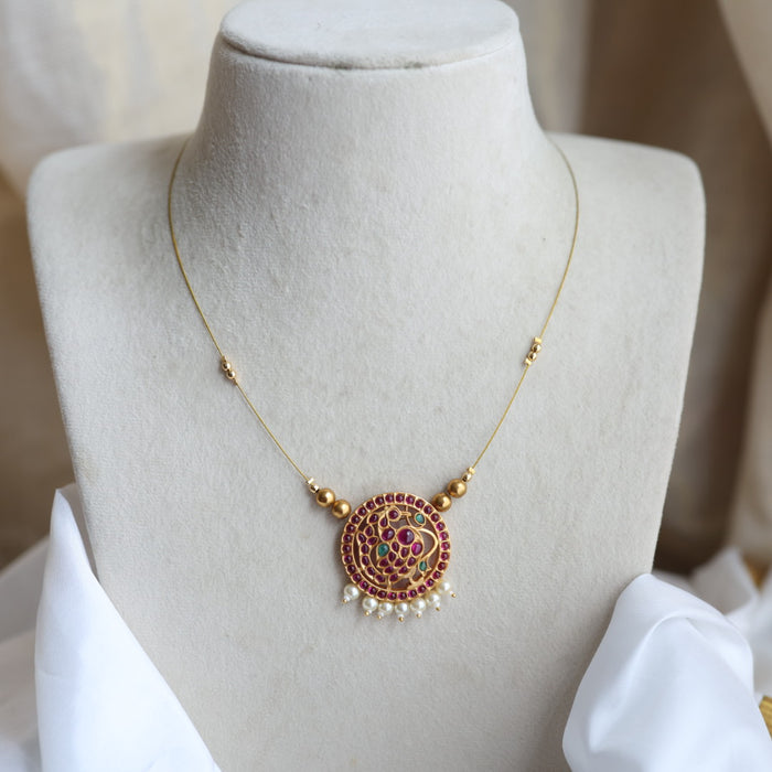 Antique ruby stone invisible short necklace IN322