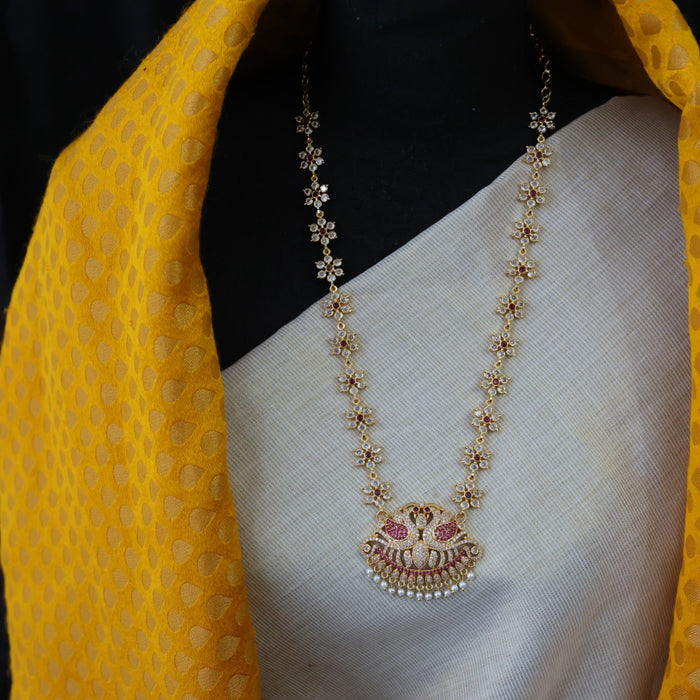 Heritage ruby white stone gold plated long necklace HL901