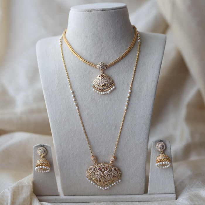 Heritage gold plated padakam long and short necklace set HPS1032