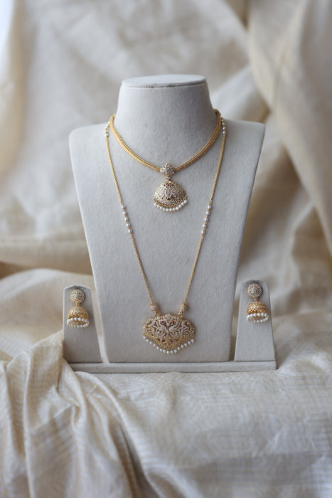 Heritage gold plated padakam long and short necklace set HPS1032