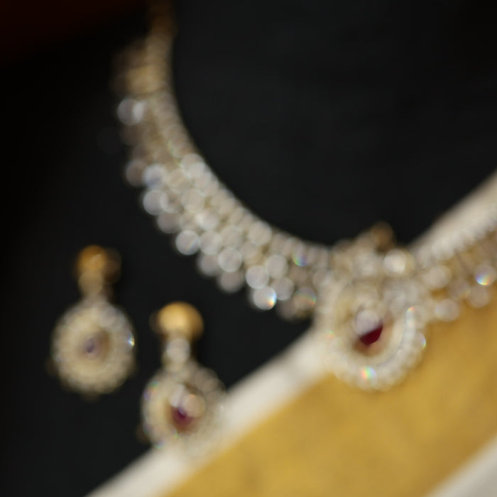 Victorian ruby stone short necklace with earrings V13011