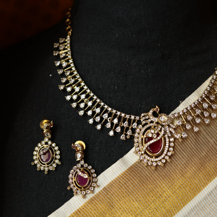 Victorian ruby stone short necklace with earrings V13011