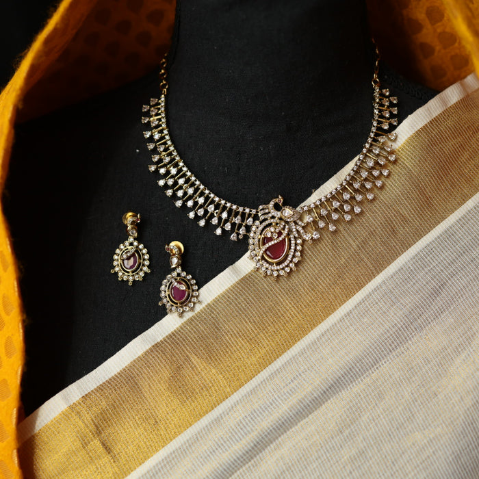 Victorian ruby stone short necklace with earrings V13011