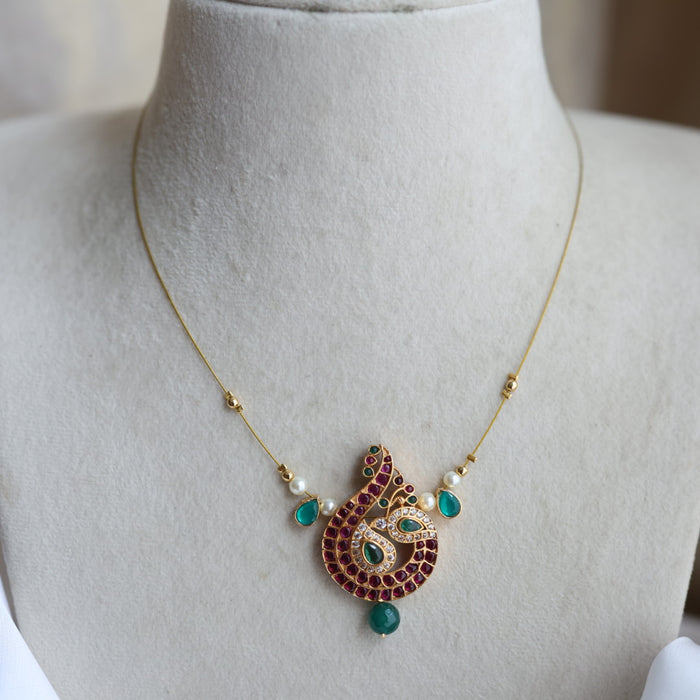 Antique ruby stone invisible short necklace IN283