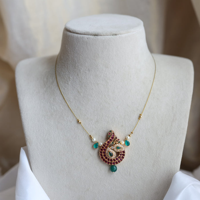 Antique ruby stone invisible short necklace IN283