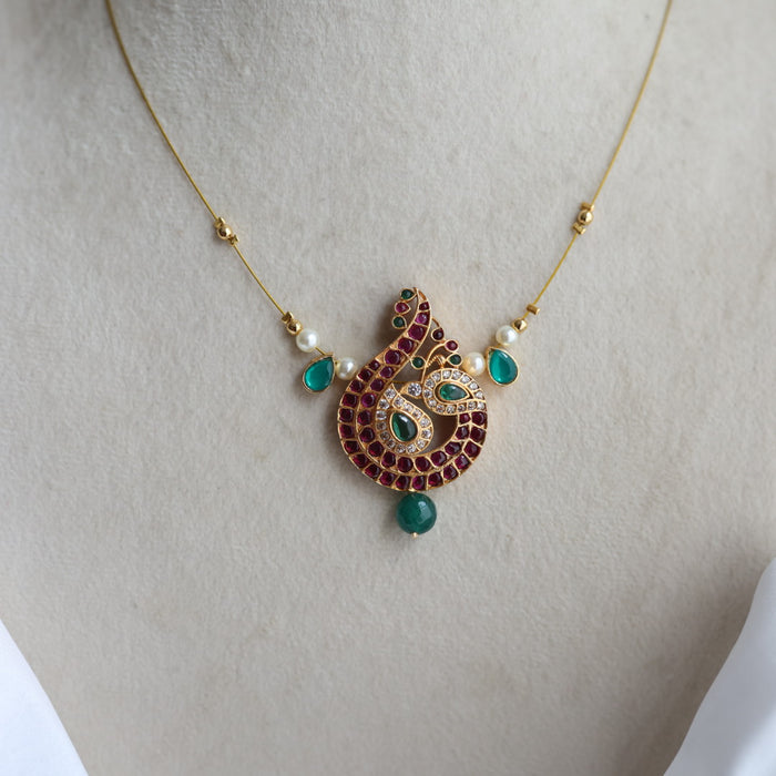 Antique ruby stone invisible short necklace IN283