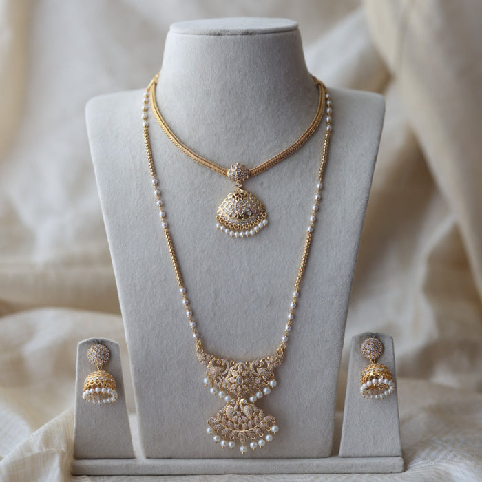 Heritage gold plated padakam long and short necklace set HPS2456