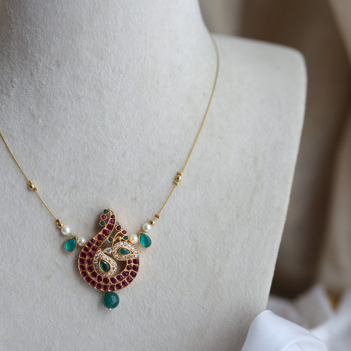 Antique ruby stone invisible short necklace IN283