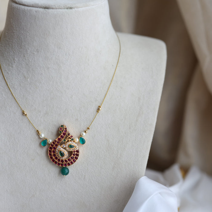 Antique ruby stone invisible short necklace IN283
