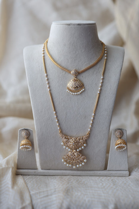 Heritage gold plated padakam long and short necklace set HPS2456