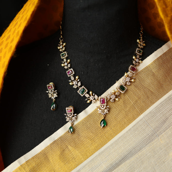 Victorian ruby green stone short necklace with earrings V13013