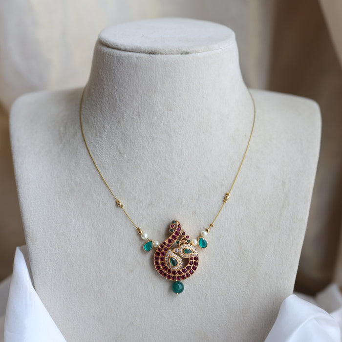Antique ruby stone invisible short necklace IN283