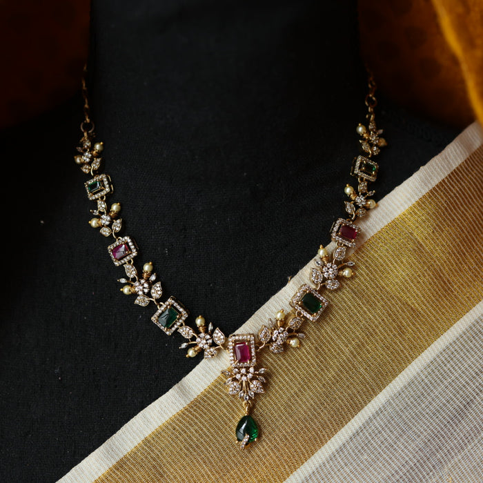 Victorian ruby green stone short necklace with earrings V13013