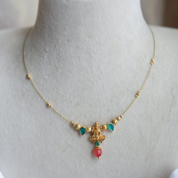 Antique lakshmi pearl invisible short necklace IN762