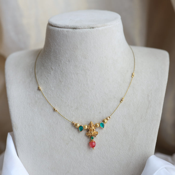 Antique lakshmi pearl invisible short necklace IN762