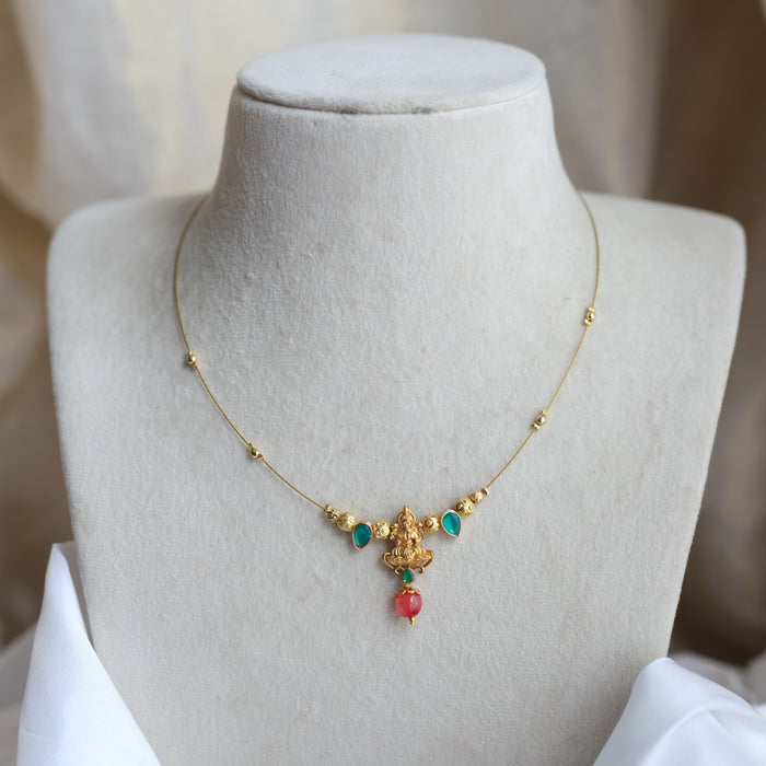 Antique lakshmi pearl invisible short necklace IN762