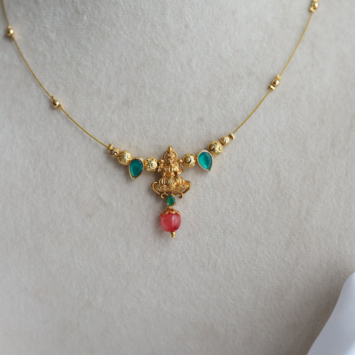 Antique lakshmi pearl invisible short necklace IN762