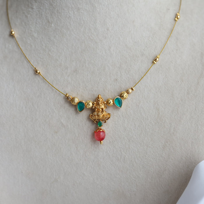 Antique lakshmi pearl invisible short necklace IN762