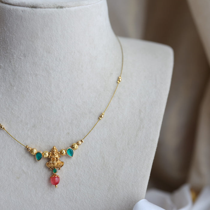 Antique lakshmi pearl invisible short necklace IN762