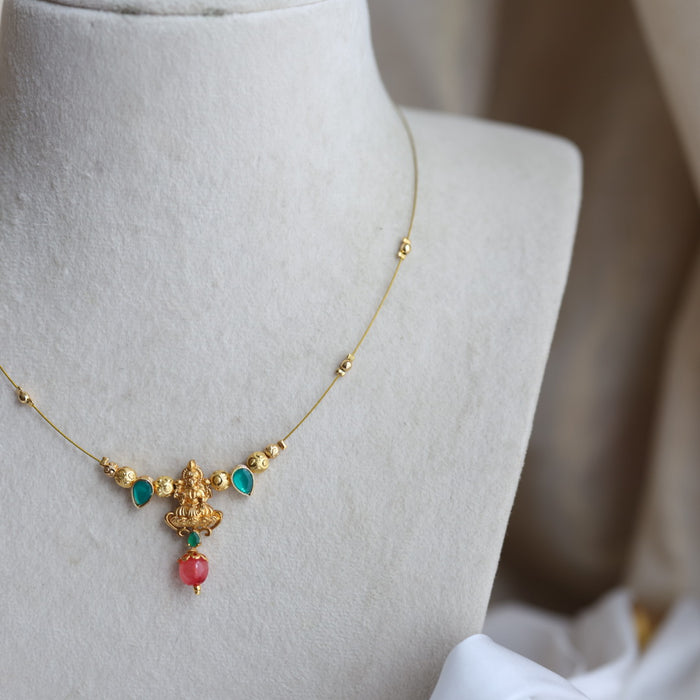 Antique lakshmi pearl invisible short necklace IN762