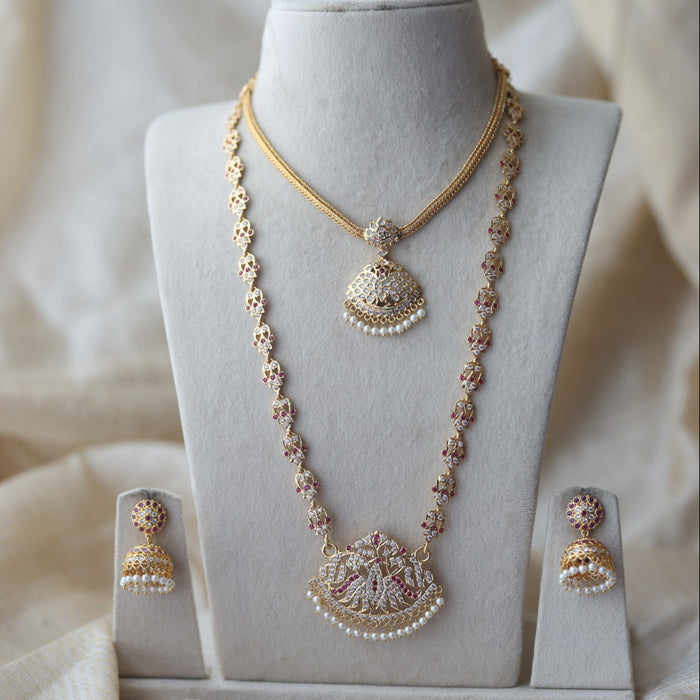 Heritage gold plated padakam long and short necklace set HPS1233