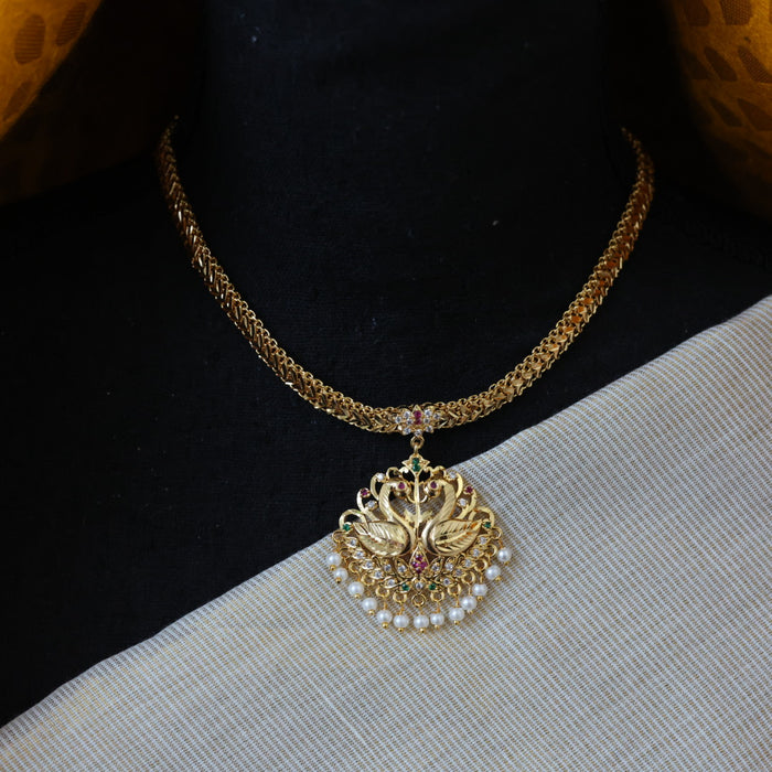 Heritage multi stone gold plated short necklace H9020