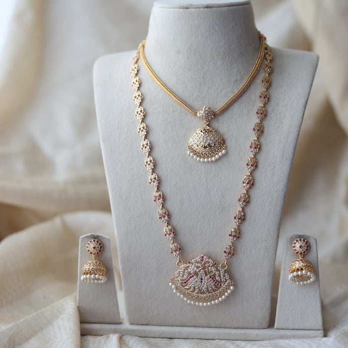 Heritage gold plated padakam long and short necklace set HPS1233