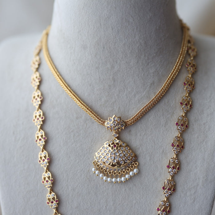 Heritage gold plated padakam long and short necklace set HPS1233