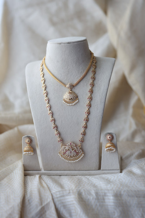 Heritage gold plated padakam long and short necklace set HPS1233