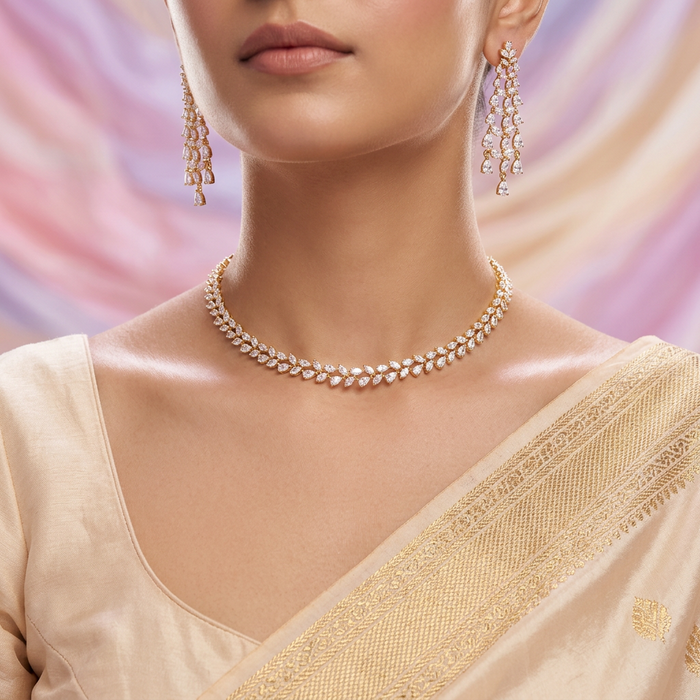 Heritage gold plated white stone short necklace H222