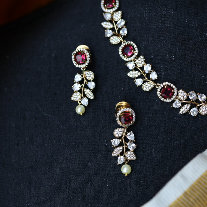 Victorian ruby stone short necklace with earrings V13017