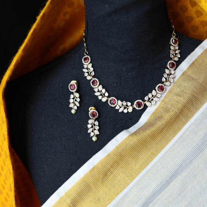 Victorian ruby stone short necklace with earrings V13017