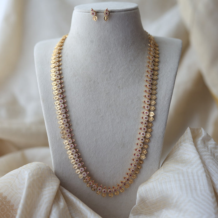 Heritage gold plated coin design long necklace with earrings HL3222