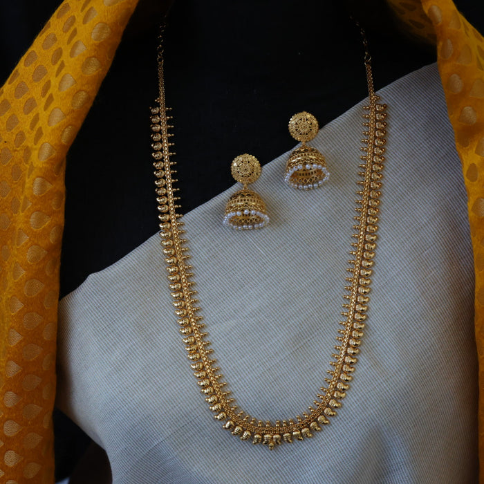 Heritage gold plated mango long necklace with jumka earrings HL7883