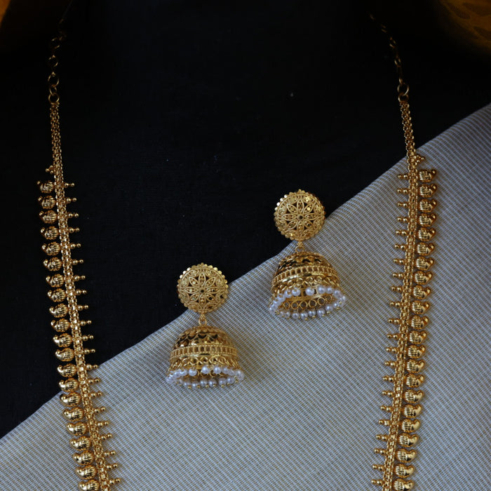 Heritage gold plated mango long necklace with jumka earrings HL7883