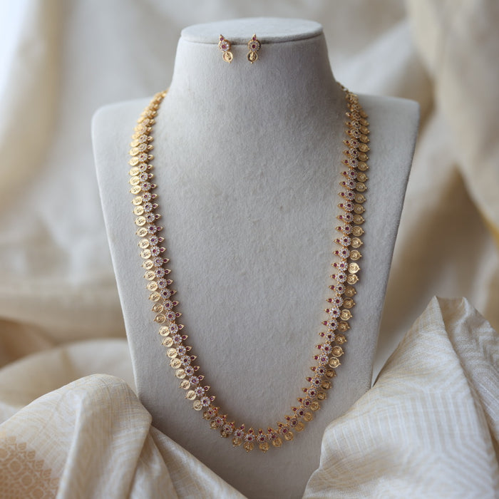 Heritage gold plated coin design long necklace with earrings HL3222